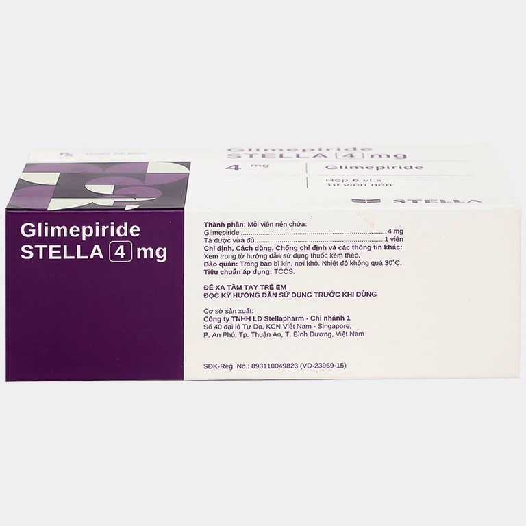 Thuốc Glimepiride 4mg Stella Pharm giảm đường huyết cho bệnh đái tháo đường típ 2 (6 vỉ x 10 viên)