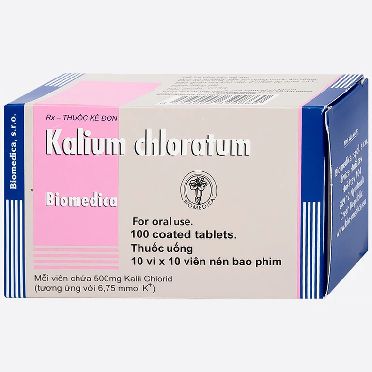 Thuốc Kalium Chloratum Biomedica dùng trong phòng và điều trị một số trường hợp thiếu kali (10 vỉ x 10 viên)