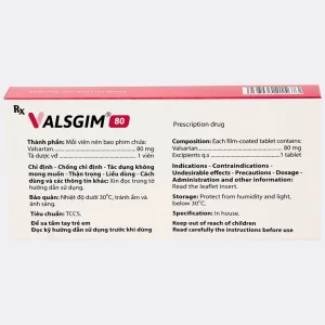 Thuốc Valsgim 80 Agimexpharm điều trị tăng huyết áp, suy tim (2 vỉ x 14 viên)