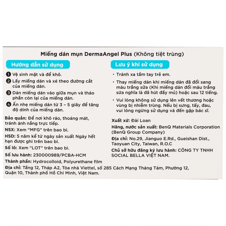 Miếng dán mụn ban ngày DermaAngel Plus hỗ trợ hút dịch mủ, làm lành vết thương nhanh chóng (12 miếng)