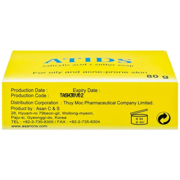 Xà phòng tắm Atids Salicylic Acid 2% + Sulfur làm sạch da, thích hợp cho da dầu, da mụn (80g)