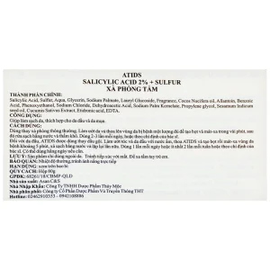 Xà phòng tắm Atids Salicylic Acid 2% + Sulfur làm sạch da, thích hợp cho da dầu, da mụn (80g)