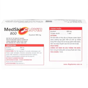 Thuốc MedSkin Clovir 800 DHG điều trị nhiễm virus Herpes simplex, bệnh thủy đậu, viêm phổi do Zona (3 vỉ x 10 viên)