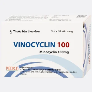 Thuốc Vinocyclin 100 Medisun điều trị mụn trứng cá, nhiễm trùng đường hô hấp (3 vỉ x 10 viên)
