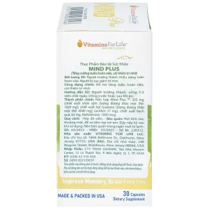 Viên uống Mind Plus Vitamins For Life tăng cường tuần hoàn não, cải thiện trí nhớ (30 viên)