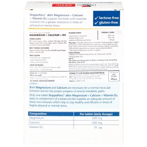 Viên uống Magnesium+Calcium+D3 Doppelherz Aktiv hỗ trợ cơ và xương khỏe mạnh (3 vỉ x 10 viên)