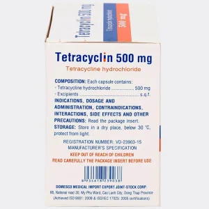 Thuốc Tetracyclin 500mg Domesco điều trị nhiễm khuẩn do vi khuẩn nhạy cảm (20 vỉ x 10 viên)