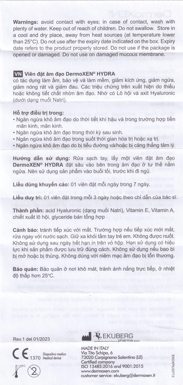 Viên đặt âm đạo DermoXEN® HYDRA Ekuberg Pharma làm ẩm, bảo vệ và làm mềm, giảm kích ứng (1 vỉ x 7 viên)