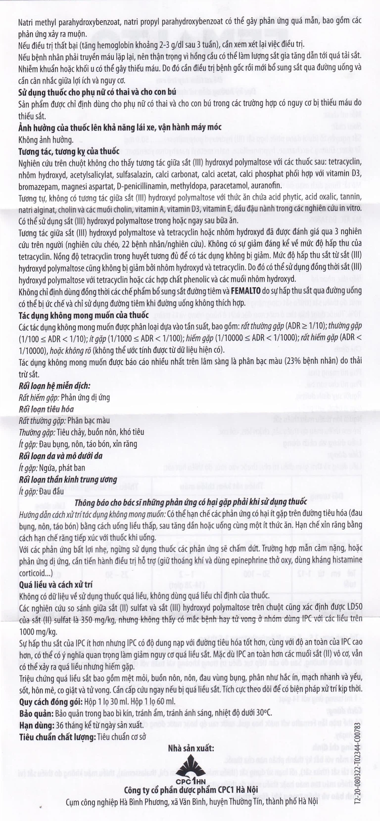 Dung dịch uống Femalto 30ml CPC1HN bổ sung sắt hữu cơ dạng lỏng