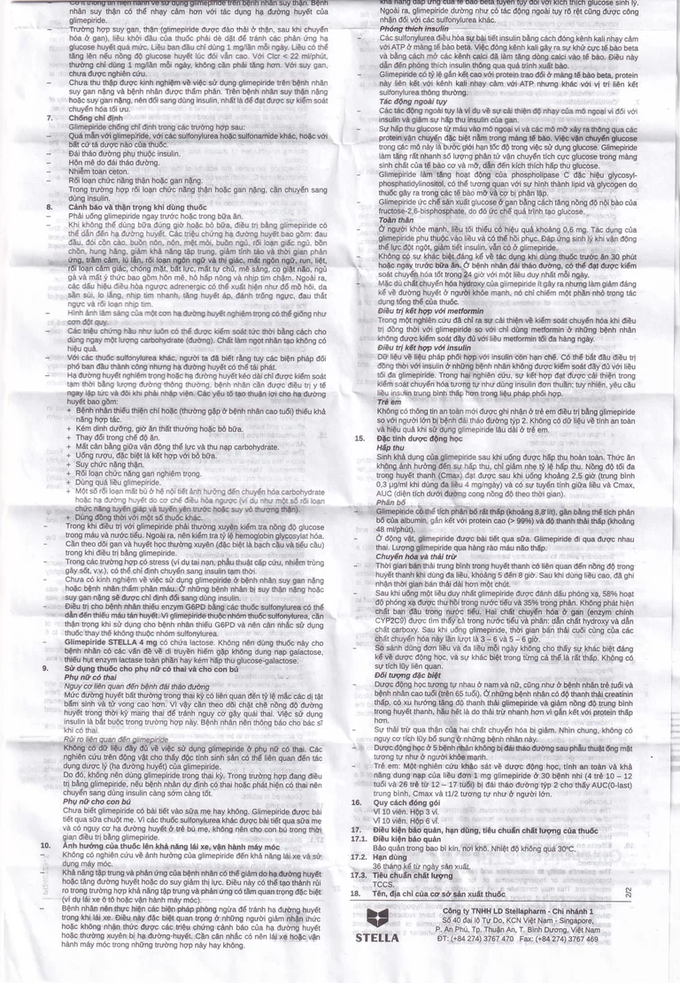 Thuốc Glimepiride 4mg Stella Pharm giảm đường huyết cho bệnh đái tháo đường típ 2 (6 vỉ x 10 viên)