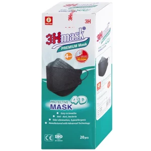 Khẩu trang y tế cao cấp 3Hmask Vĩnh Tiến 4D màu đen hỗ trợ ngăn khói, bụi, kháng khuẩn (20 cái)