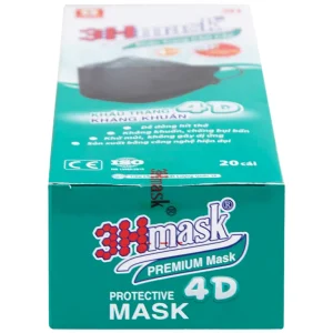 Khẩu trang y tế cao cấp 3Hmask Vĩnh Tiến 4D màu đen hỗ trợ ngăn khói, bụi, kháng khuẩn (20 cái)