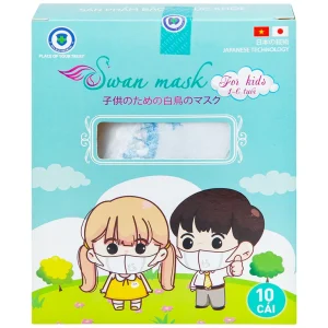 Khẩu trang 3D trẻ em quai vải Swan Mask ngăn giọt bắn, vi khuẩn, khói bụi (10 cái)