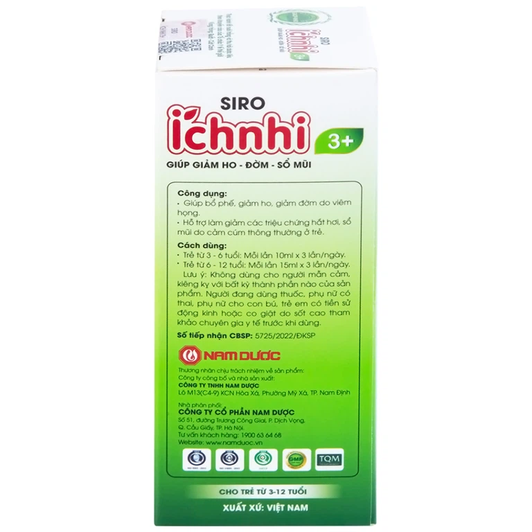 Siro Ích nhi 3+ Nam Dược giúp giảm ho, đờm, sổ mũi (90ml)