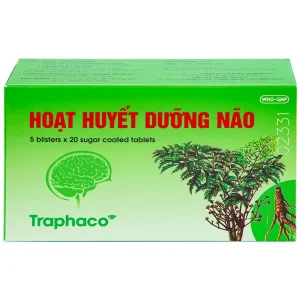 Thuốc Hoạt Huyết Dưỡng Não bao đường Traphaco điều trị suy giảm trí nhớ, căng thẳng thần kinh (5 vỉ x 20 viên)