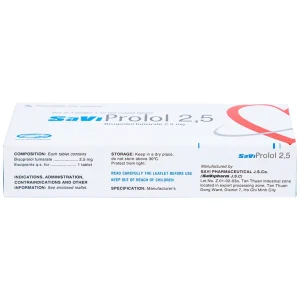 Thuốc SaViProlol 2,5 điều trị tăng huyết áp, đau thắt ngực (3 vỉ x 10 viên)