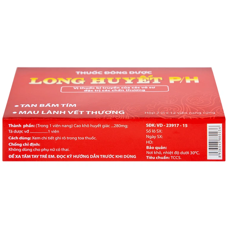 Thuốc Long Huyết P/H Phúc Hưng đặc trị tan bầm tím, mau lành vết thương (2 vỉ x 12 viên)