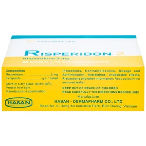 Thuốc Risperidon 2 Hasan điều trị bệnh tâm thần phân liệt (5 vỉ x 10 viên)