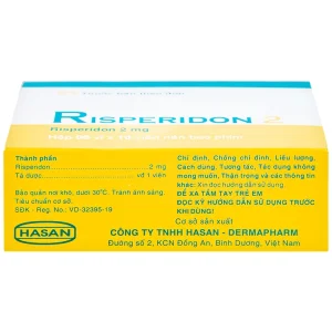 Thuốc Risperidon 2 Hasan điều trị bệnh tâm thần phân liệt (5 vỉ x 10 viên)