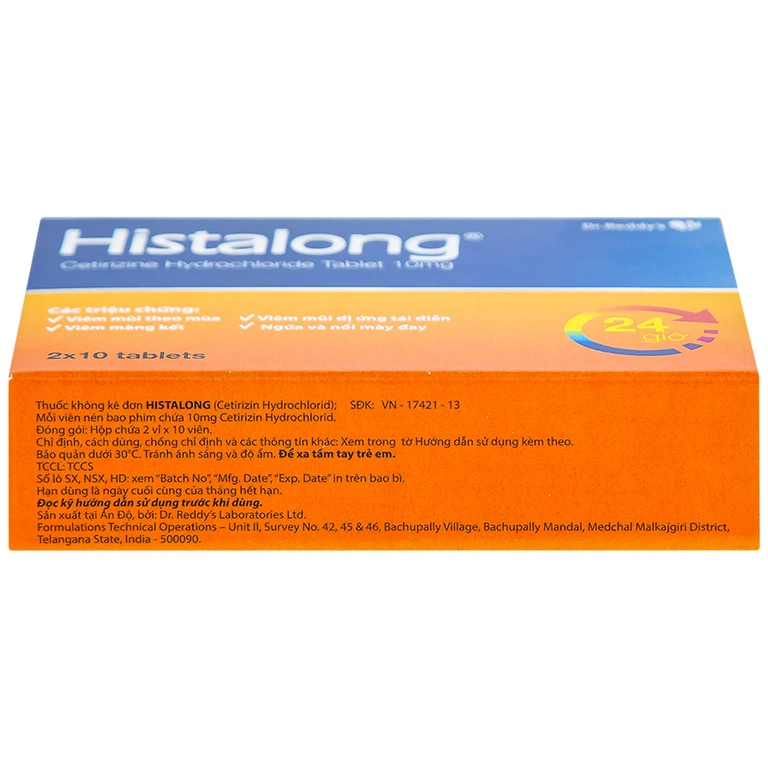 Thuốc Histalong 10mg Dr. Reddy điều trị viêm mũi theo mùa và viêm màng kết (2 vỉ x 10 viên)