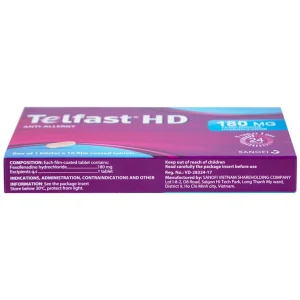Thuốc Telfast HD 180mg Sanofi điều trị viêm mũi dị ứng, mày đay (1 vỉ x 10 viên)