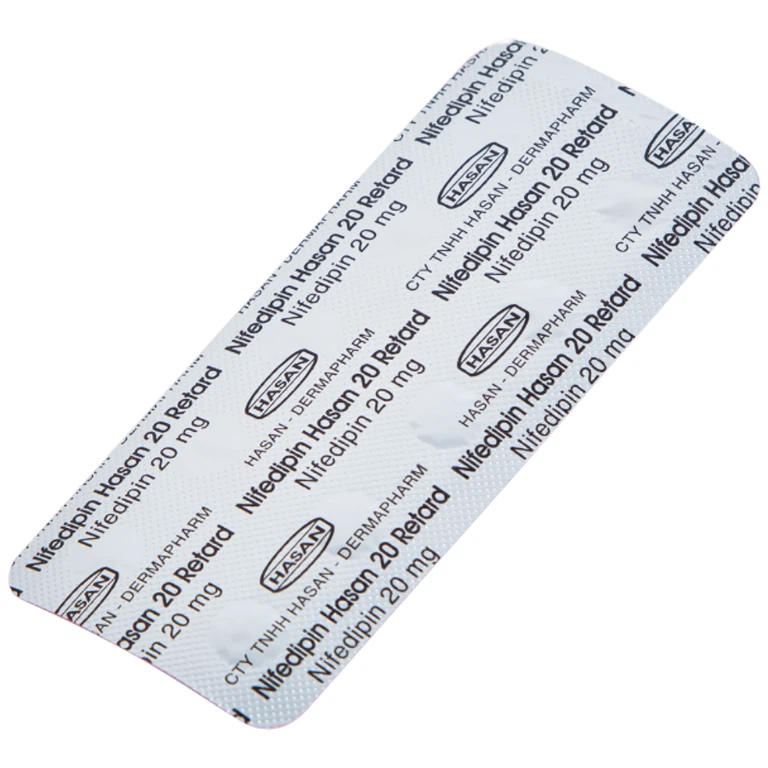 Viên nén Nifedipin Hasan 20 Retard Hasan điều trị tăng huyết áp (10 vỉ x 10 viên)