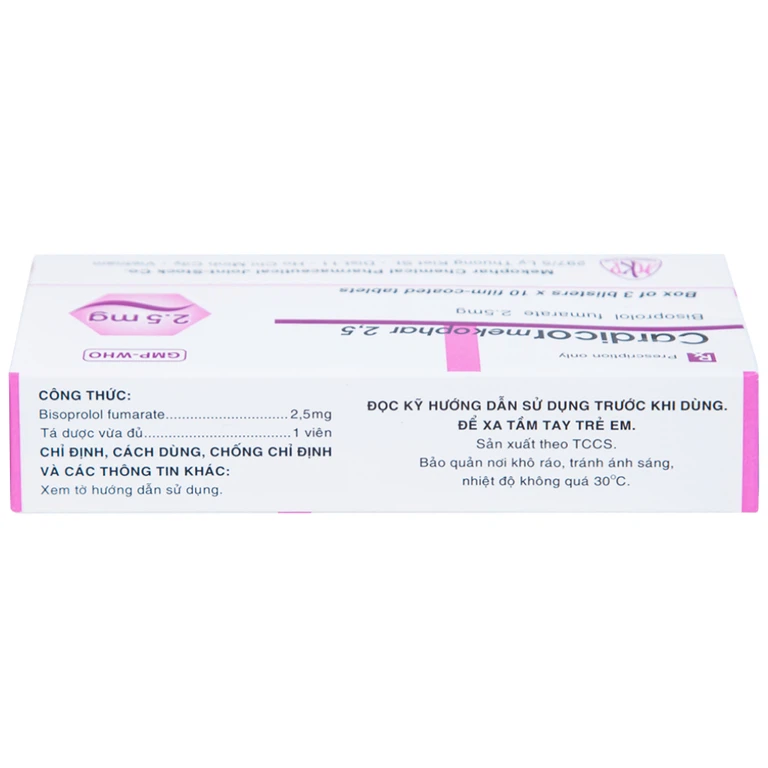 Thuốc Cardicor Mekophar 2.5 điều trị tăng huyết áp, đau thắt ngực (3 vỉ x 10 viên)
