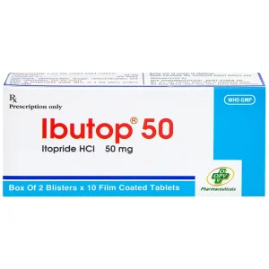 Thuốc Ibutop 50 OPV điều trị viêm dạ dày, chướng bụng, đau bụng, chán ăn, ợ nóng (2 vỉ x 10 viên)