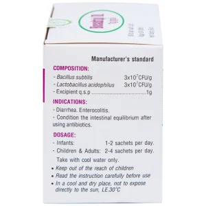 Men tiêu hoá sống Biosubtyl DL Davac điều trị tiêu chảy, viêm đại tràng, rối loạn tiêu hoá (25 gói)