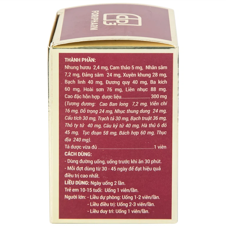 Thuốc Sâm Nhung Bổ Thận TW3 dưỡng huyết tư âm, bổ thận, cố tinh (30 viên)