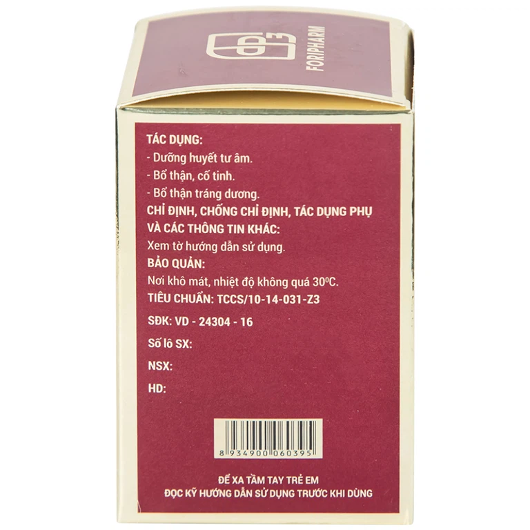 Thuốc Sâm Nhung Bổ Thận TW3 dưỡng huyết tư âm, bổ thận, cố tinh (30 viên)