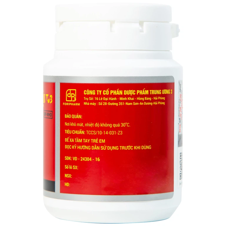 Thuốc Sâm Nhung Bổ Thận TW3 dưỡng huyết tư âm, bổ thận, cố tinh (30 viên)