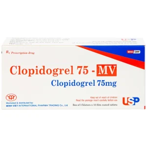 Thuốc Clopidogrel 75 - MV USP làm giảm hay dự phòng các biến cố huyết khối (3 vỉ x 10 viên)