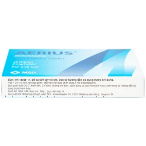 Thuốc Aerius 5mg MSD giảm nhanh các triệu chứng viêm mũi dị ứng, mày đay (1 vỉ x 10 viên)