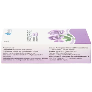 Thuốc Rosepire 3mg/0,02mg Exeltis tím dùng để tránh thai (1 vỉ x 28 viên)