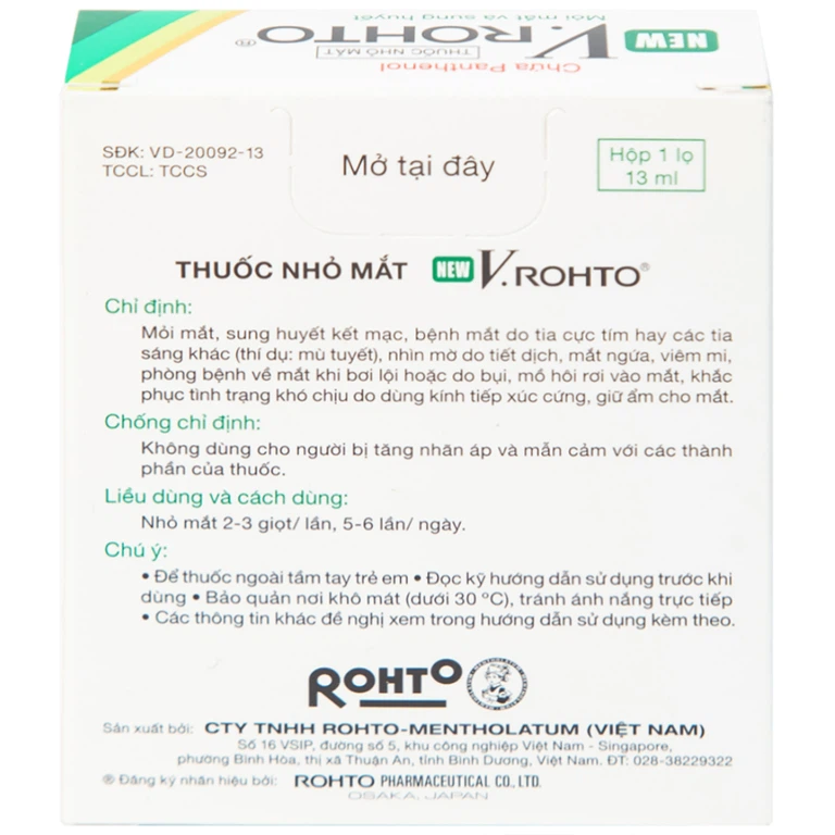 Thuốc nhỏ mắt New V.Rohto điều trị mỏi mắt, sung huyết kết mạc (13ml)