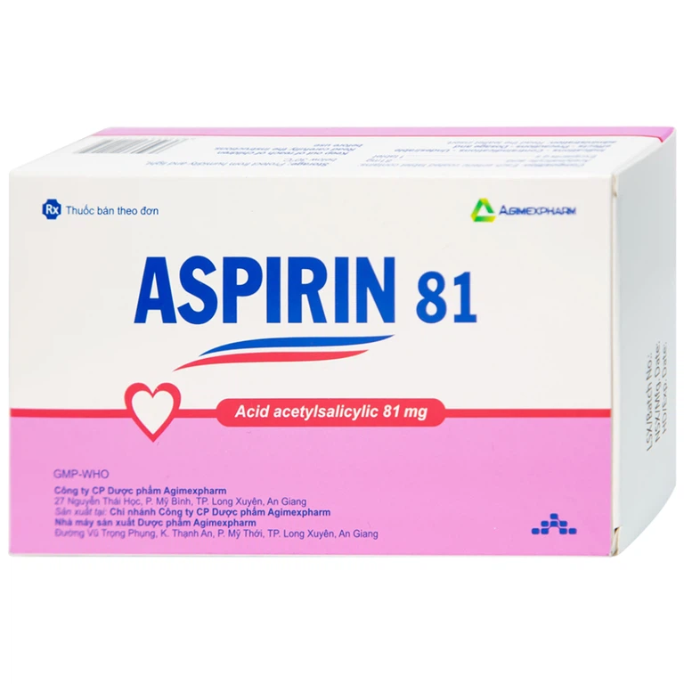 Thuốc Aspirin 81 Agimexpharm phòng ngừa nhồi máu cơ tim, đột quỵ (20 vỉ x 10 viên)