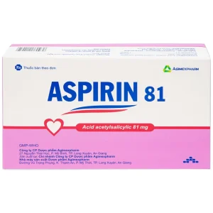 Thuốc Aspirin 81 Agimexpharm phòng ngừa nhồi máu cơ tim, đột quỵ (20 vỉ x 10 viên)