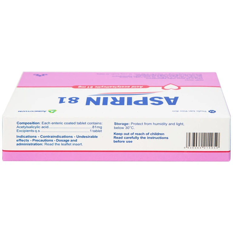 Thuốc Aspirin 81 Agimexpharm phòng ngừa nhồi máu cơ tim, đột quỵ (20 vỉ x 10 viên)