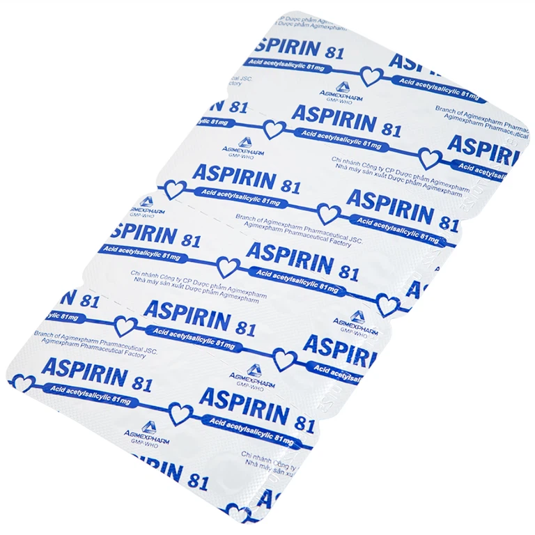 Thuốc Aspirin 81 Agimexpharm phòng ngừa nhồi máu cơ tim, đột quỵ (20 vỉ x 10 viên)