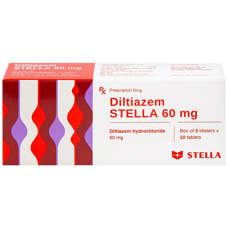 Thuốc Diltiazem Stella 60mg điều trị và dự phòng cơn đau thắt ngực (3 vỉ x 10 viên)
