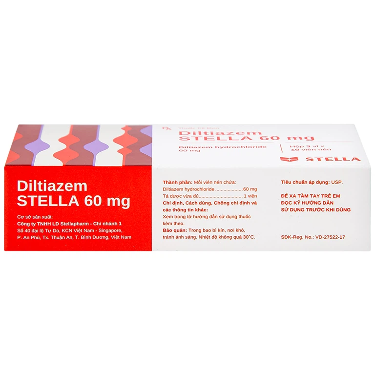 Thuốc Diltiazem Stella 60mg điều trị và dự phòng cơn đau thắt ngực (3 vỉ x 10 viên)