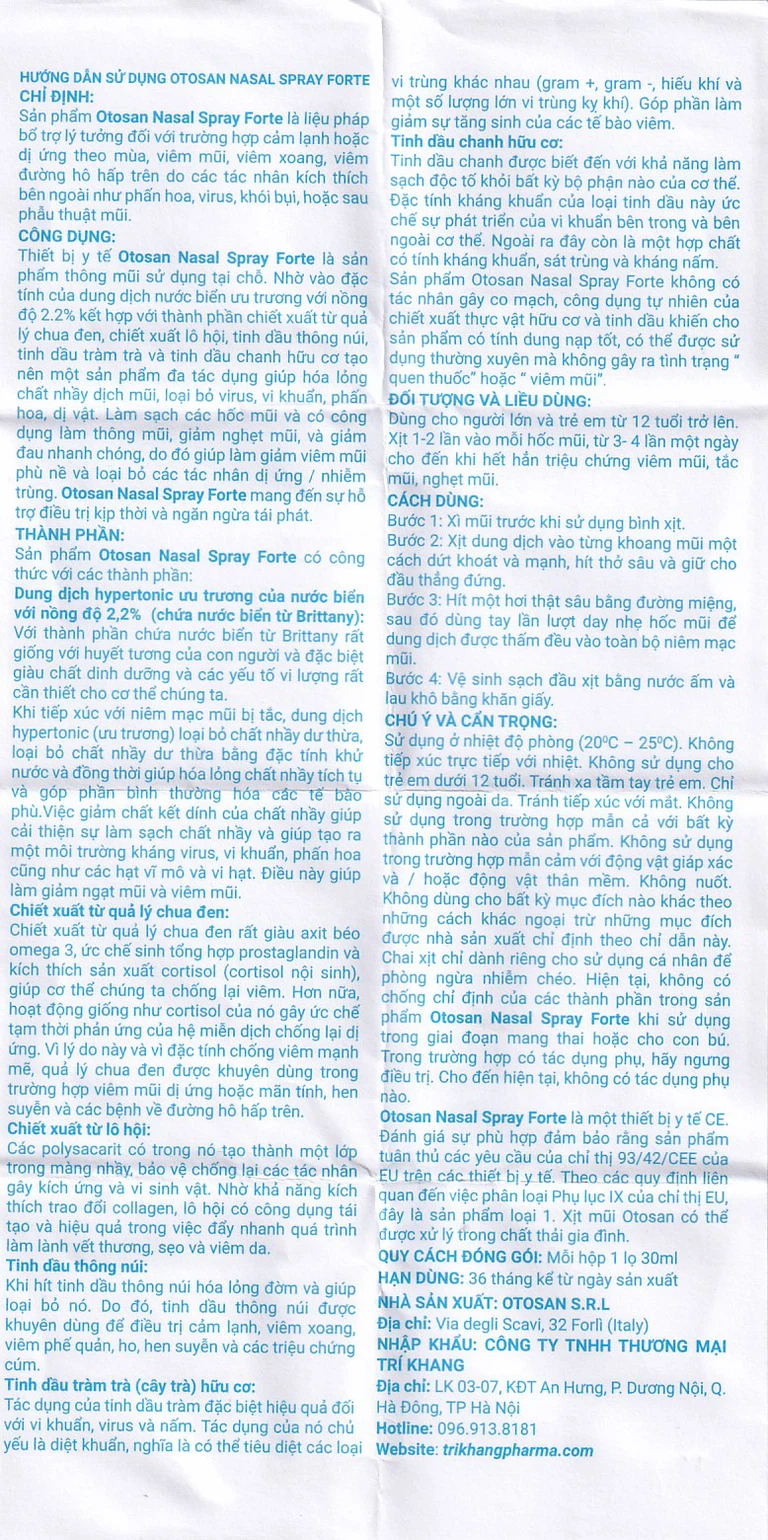 Dung dịch xịt mũi Otosan Nasal Spray Forte hỗ trợ điều trị viêm mũi, viêm xoang (30ml)