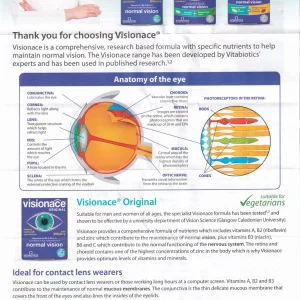 Viên uống Visionace Original Vitabiotics bổ sung vitamin, khoáng chất, lutein, hỗ trợ cải thiện thị lực (2 vỉ x 15 viên)