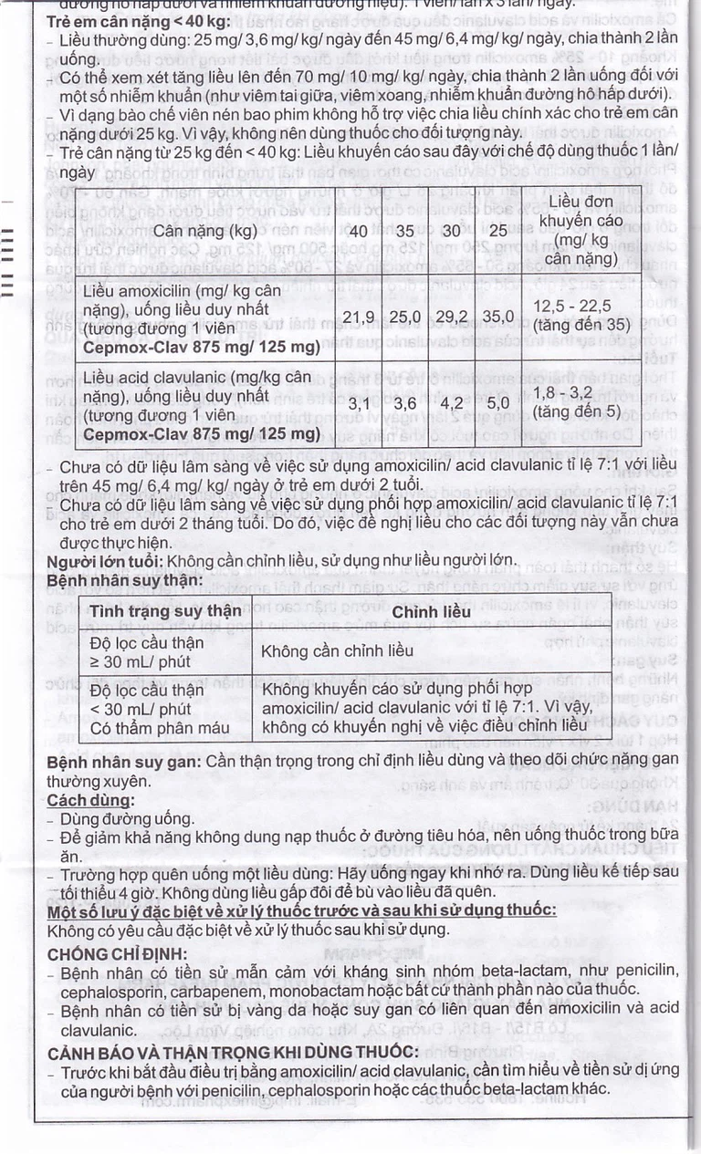 Thuốc Cepmox-Clav 875mg/125mg Imexpharm điều trị viêm xoang cấp tính do vi khuẩn, viêm tai giữa cấp tính (2 vỉ x 7 viên)