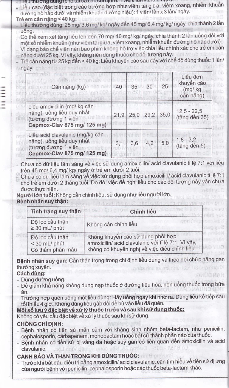 Thuốc Cepmox-Clav 875mg/125mg Imexpharm điều trị viêm xoang cấp tính do vi khuẩn, viêm tai giữa cấp tính (2 vỉ x 7 viên)