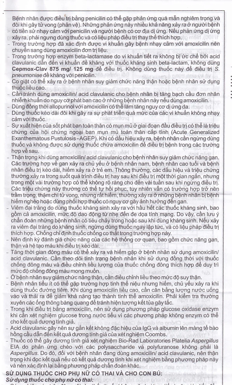 Thuốc Cepmox-Clav 875mg/125mg Imexpharm điều trị viêm xoang cấp tính do vi khuẩn, viêm tai giữa cấp tính (2 vỉ x 7 viên)