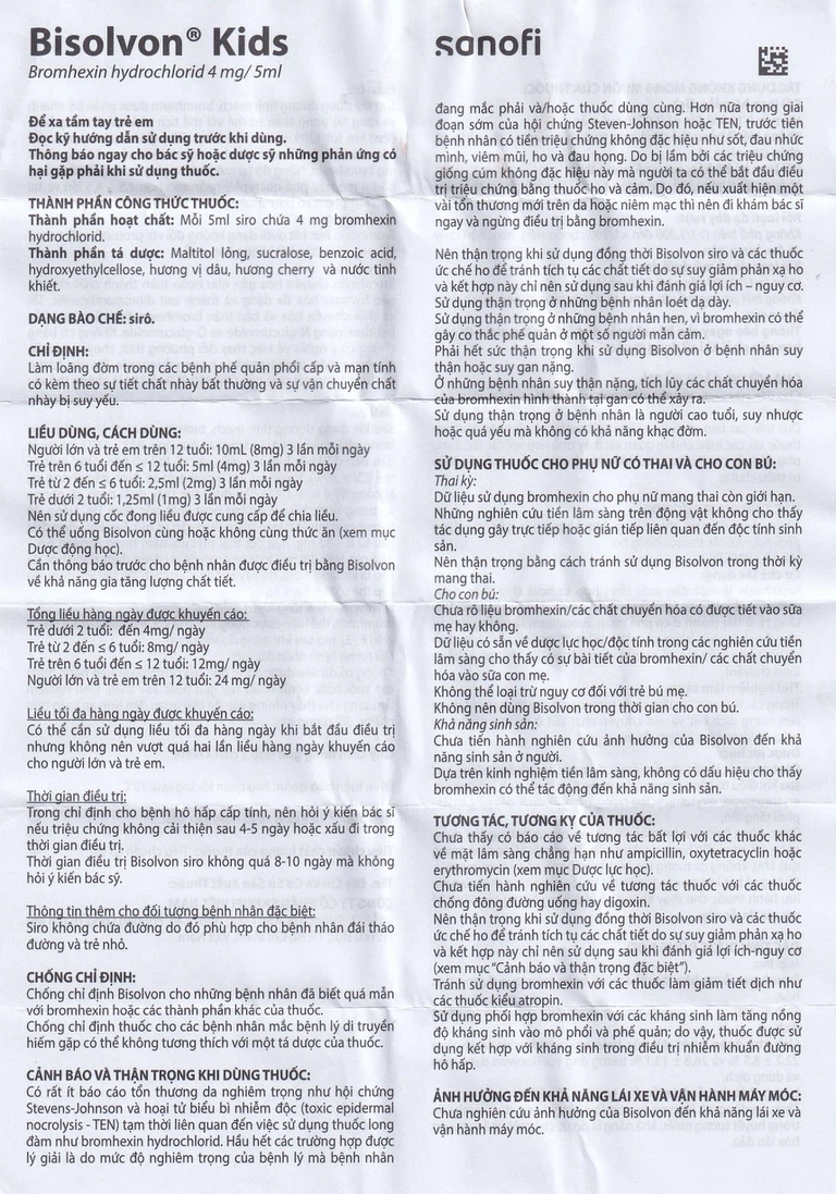 Siro Bisolvon Kids Boehringer làm loãng đờm trong các bệnh phế quản phổi cấp và mạn tính (60ml)