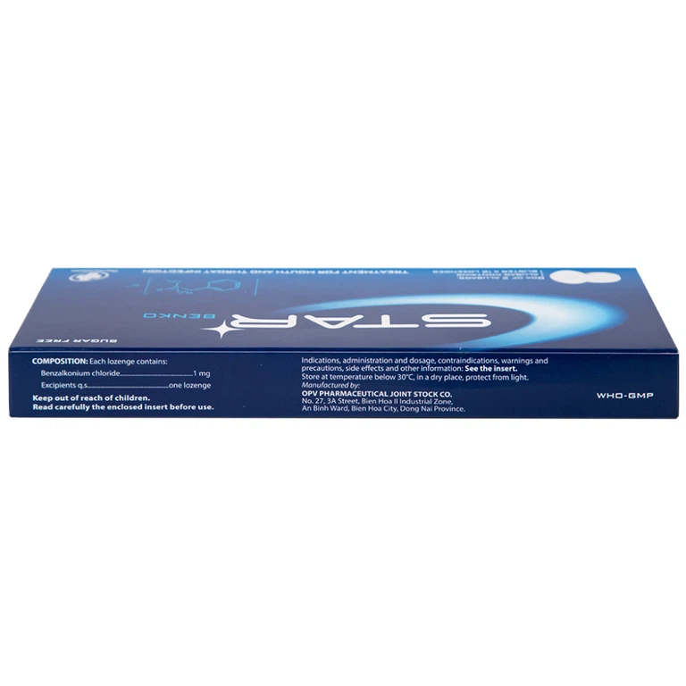 Viên ngậm Star Benko OPV điều trị nhiễm khuẩn miệng, họng (2 vỉ x 12 viên)