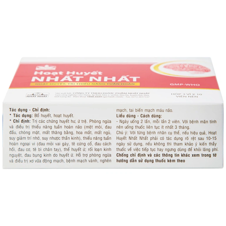 Thuốc Hoạt Huyết Nhất Nhất giúp hoạt huyết, trị thiếu năng tuần hoàn (3 vỉ x 10 viên)